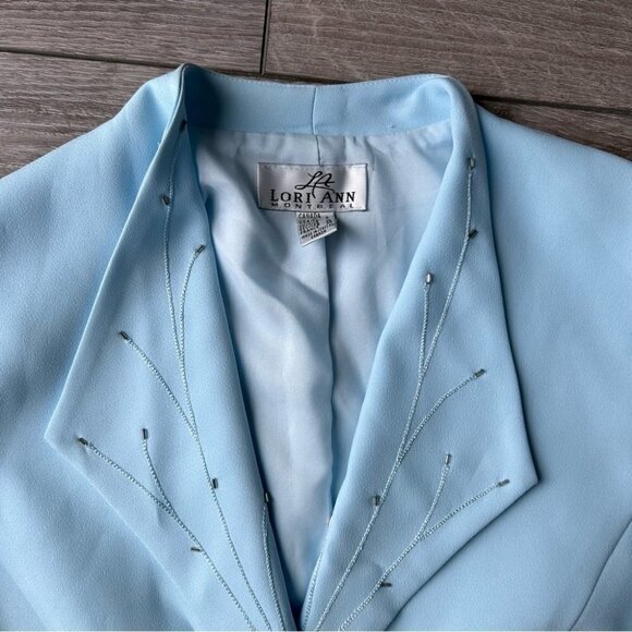 Vintage  Lori Ann Blue Sequins Collar Mesh Sleeve Blazer Made in Canada - Picture 5 of 16